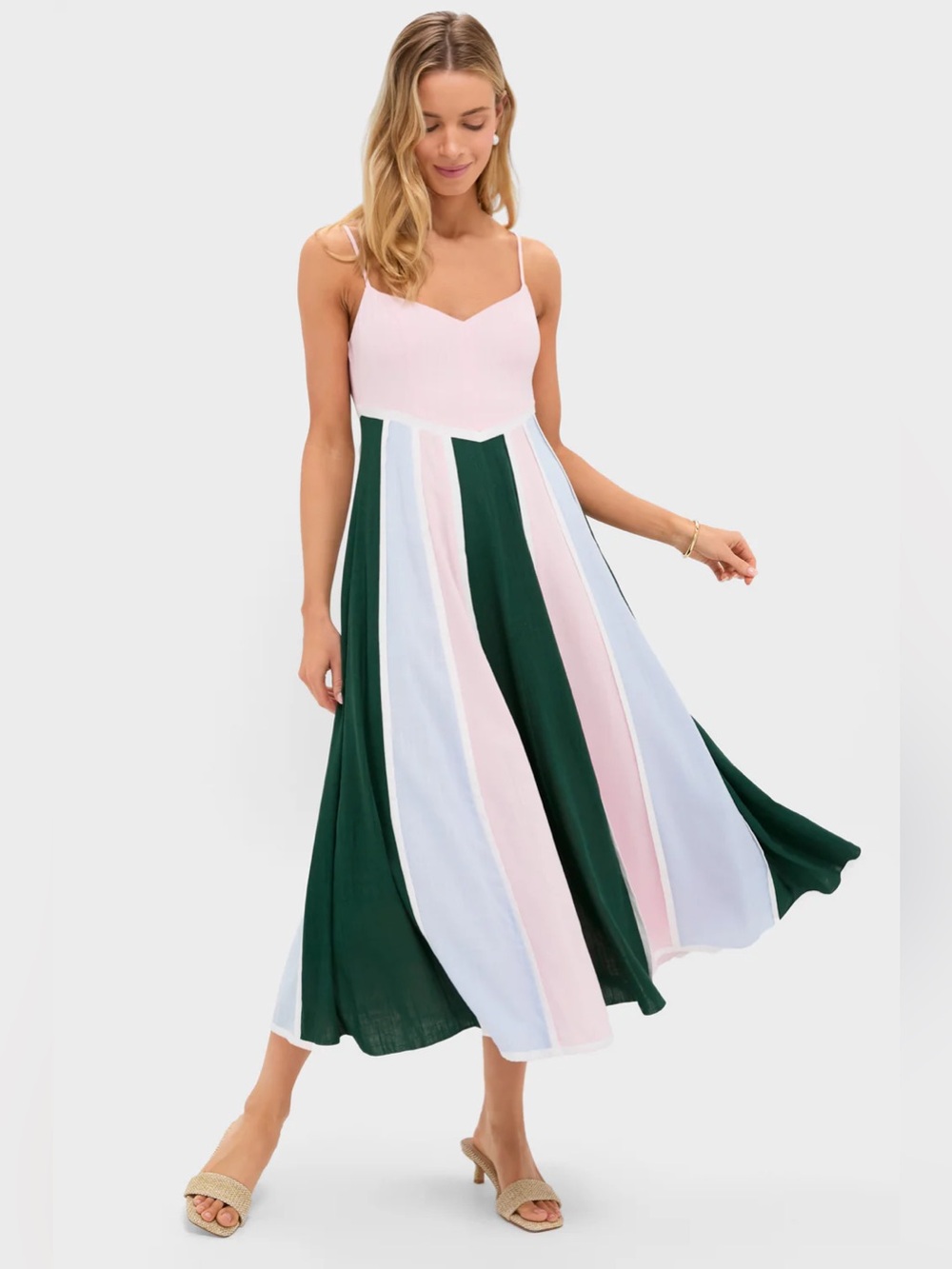 Tuckernuck Hyacinth House Baxter Maxi Dress Pink Green Blue Stripe Linen blend M